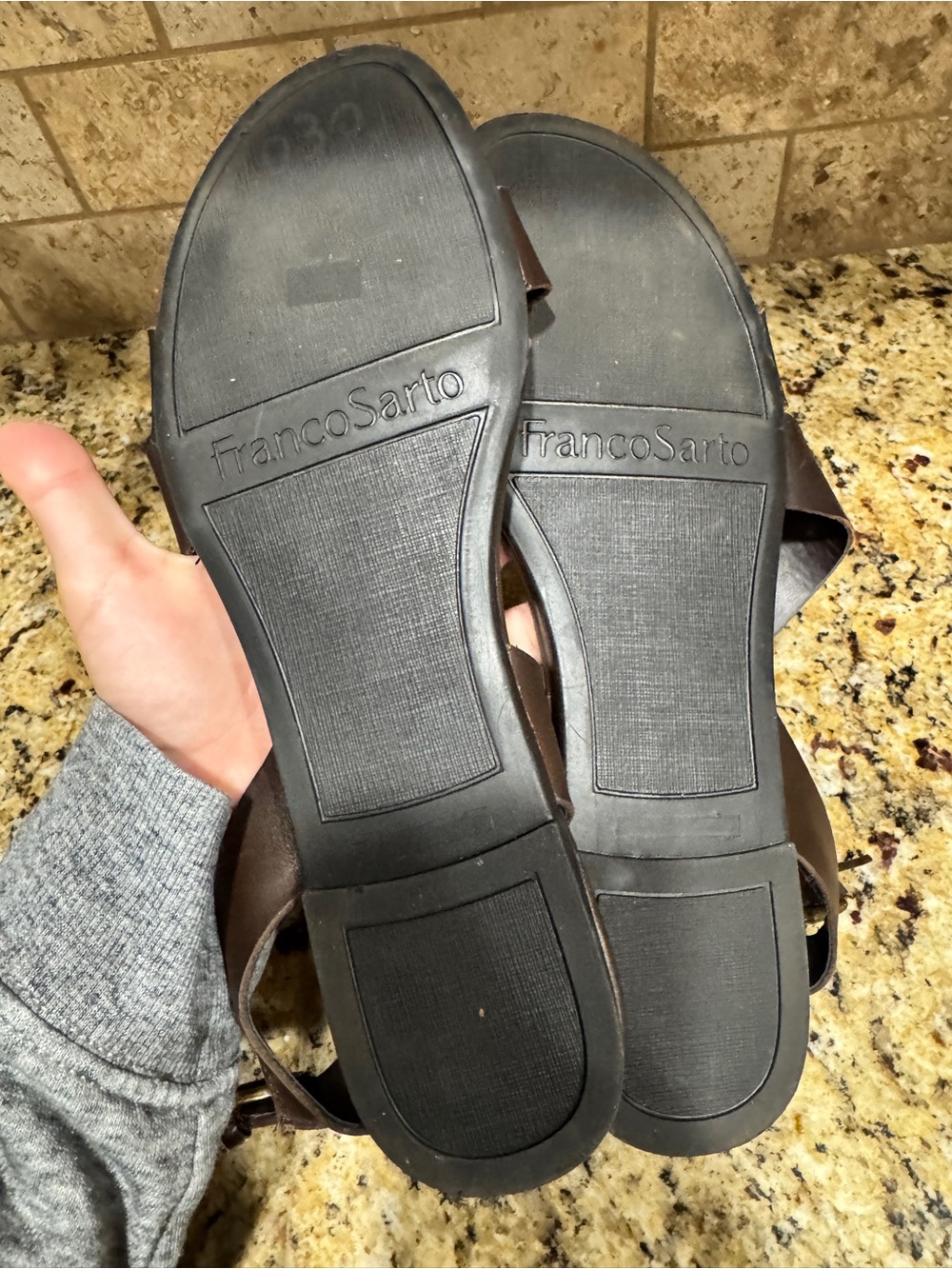 FRANCO SARTO | Leather Slide Sandals - dark brown size 10M strappy casual - Picture 7 of 8
